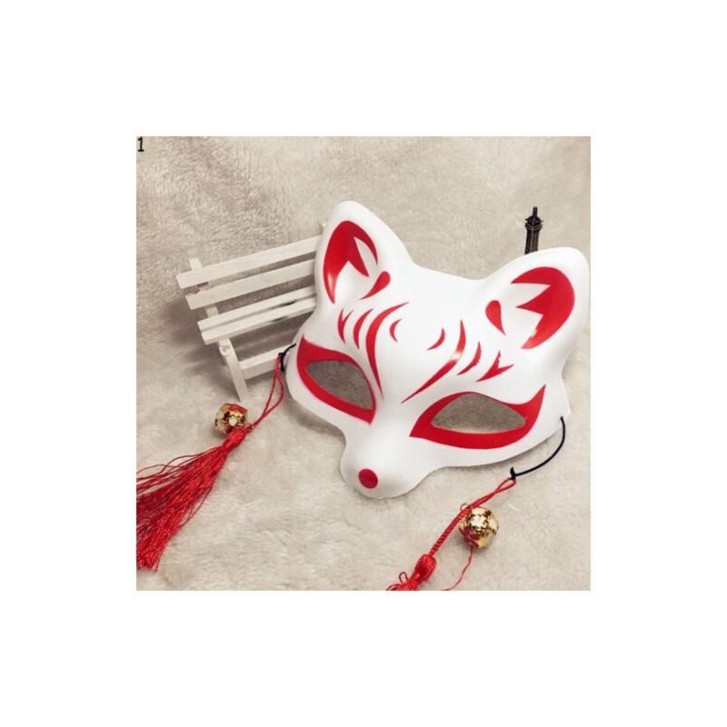 Vibrant Japanese Anime Fox Mask Featuring Artistic Handpainting And Unique Half Face Style