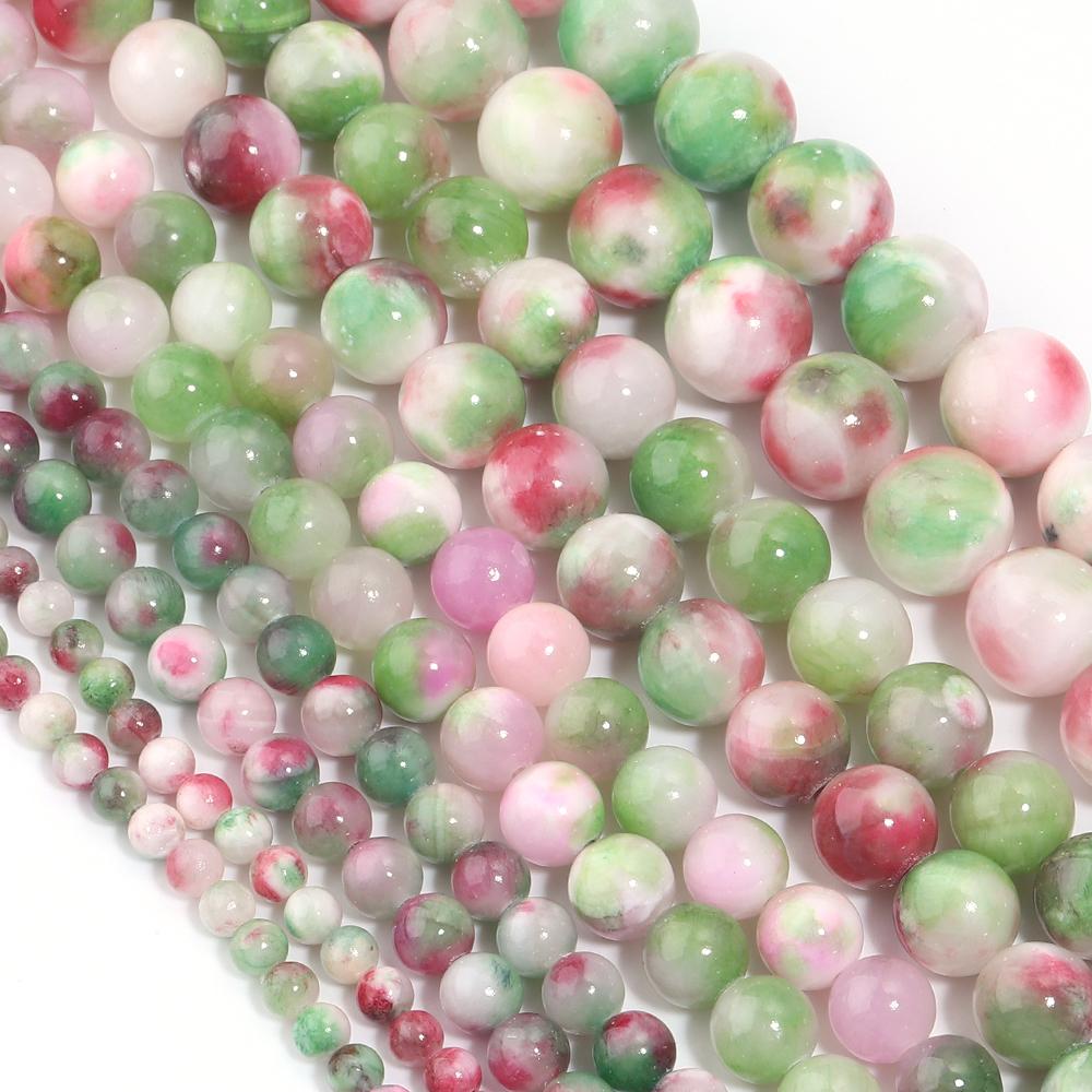 1 Strand 4/6/8/10/12mm Green Red Natural Persian Jade Stone Beads Round Loose Beads For Jewelry Making DIY Bracelets Necklace