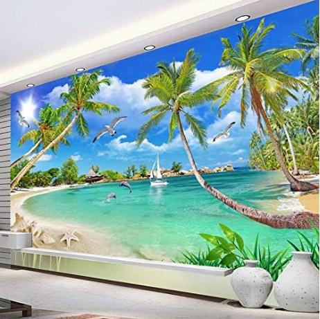 Modern Minimalist 3d Wallpaper Coconut Tree Sea View Mural Living Room Tv Sofa Dining Room Wall Mural