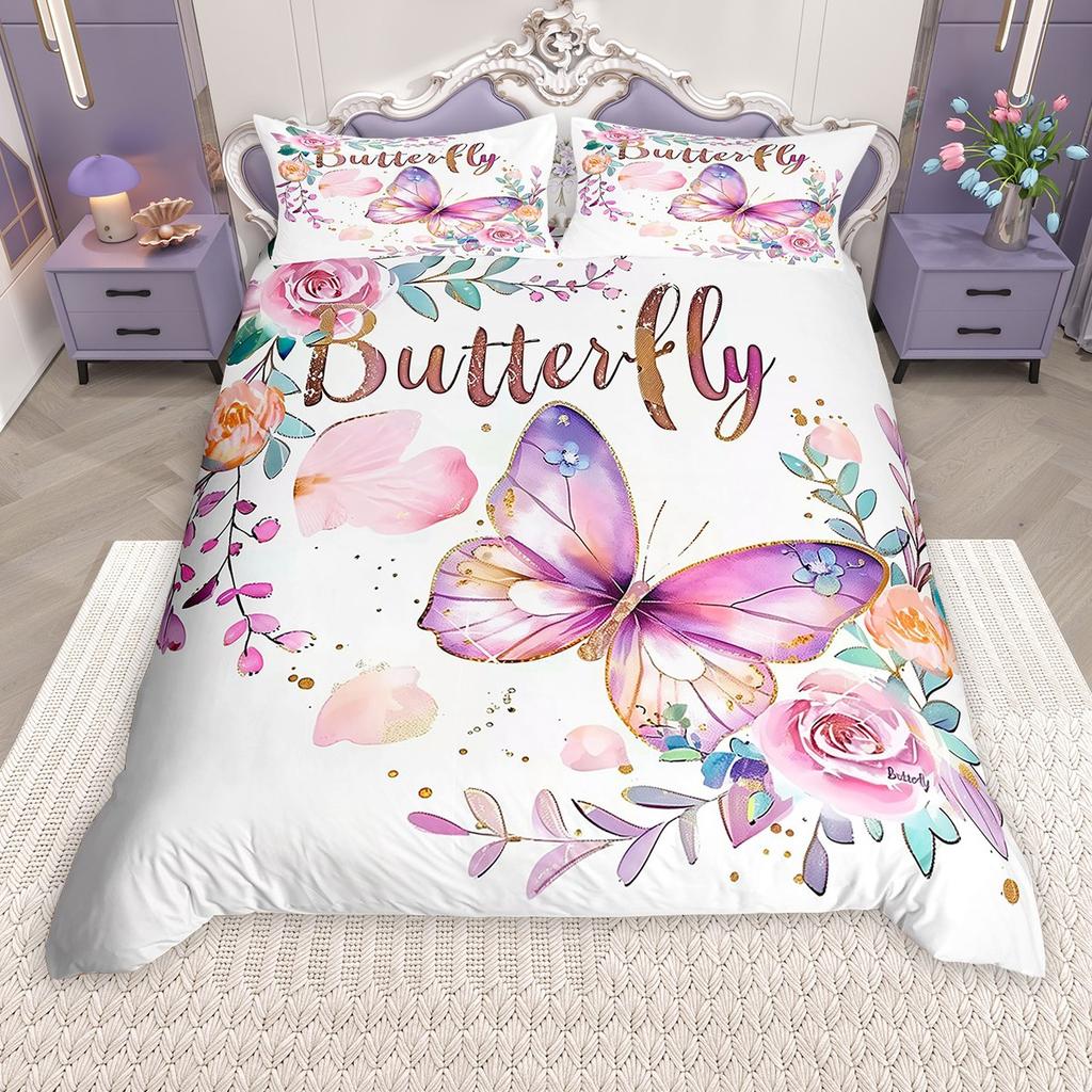 Comforter Homewish Chic Butterfly For Girls Colorful Glitter Stars Comforter Set Rainbow Flowers Bed Set