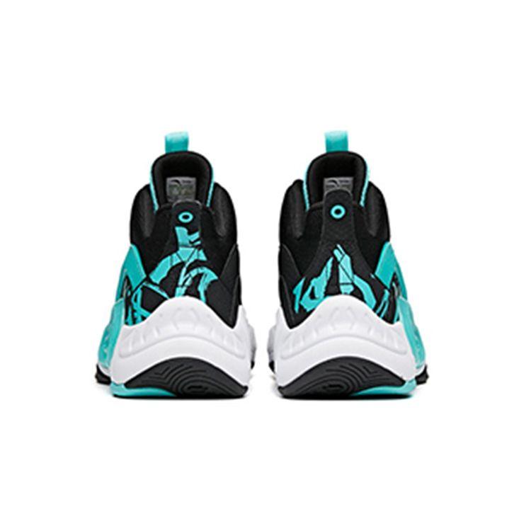 Anta Kids Asymmetrical Fabric Shock Absorbing Non-Slip Durable Breathable Mid-Top Basketball Shoes Kids Basketball Shoes Black Green A312131101-1