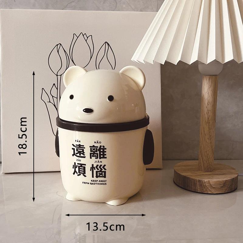 Clutter Storage Bucket Cream-style Cute High-appearance-level Trash Can Creative for Dormitory and Office Desks Mini Lid Strap