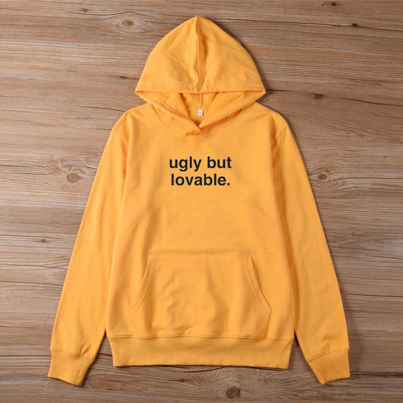 Ošklivé, ALE LOVABLE Mikiny s kapucí Ženy Mikiny s kapucí Legrační pulovry Quote Estetická móda Unisex Bavlněné topy Ležérní Mikiny s kapucí