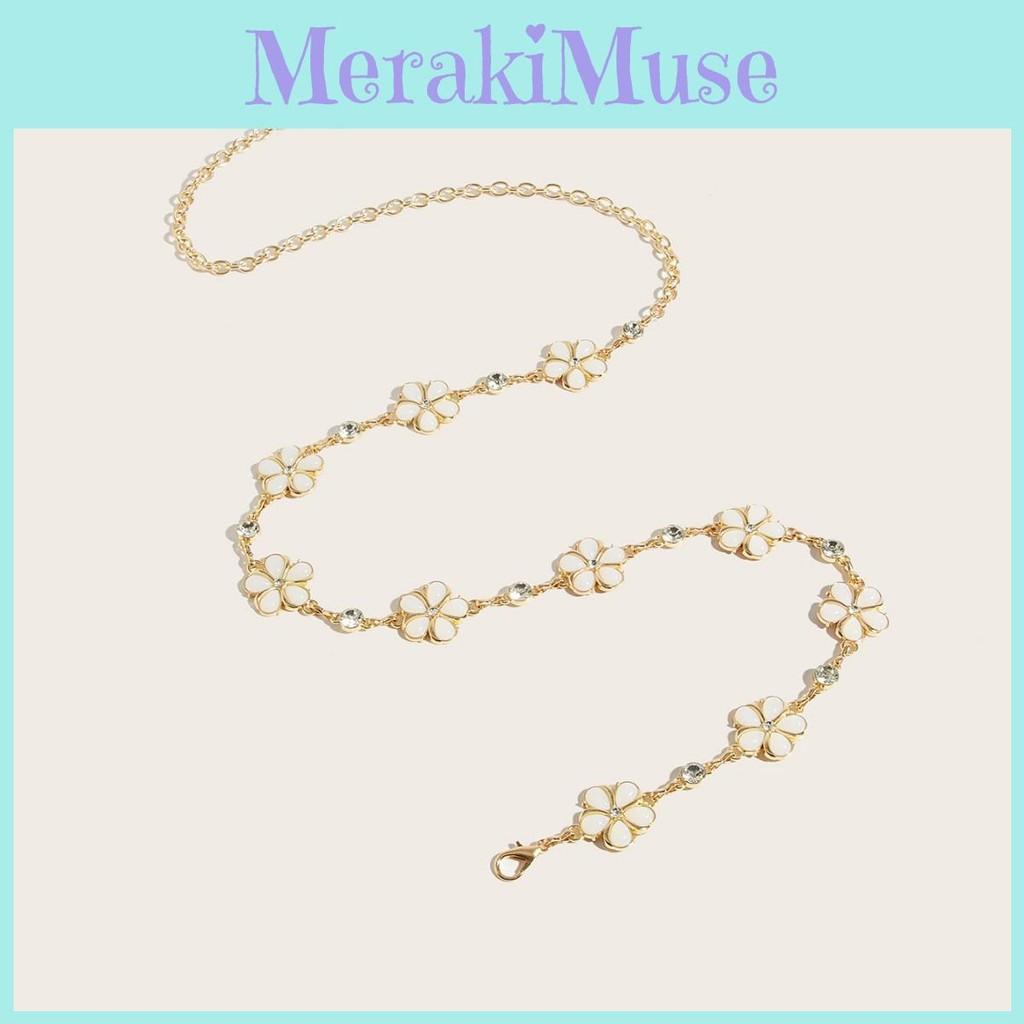 Metal Flower Fashionable Waist Chain With Rhinestone Decoration For Daily