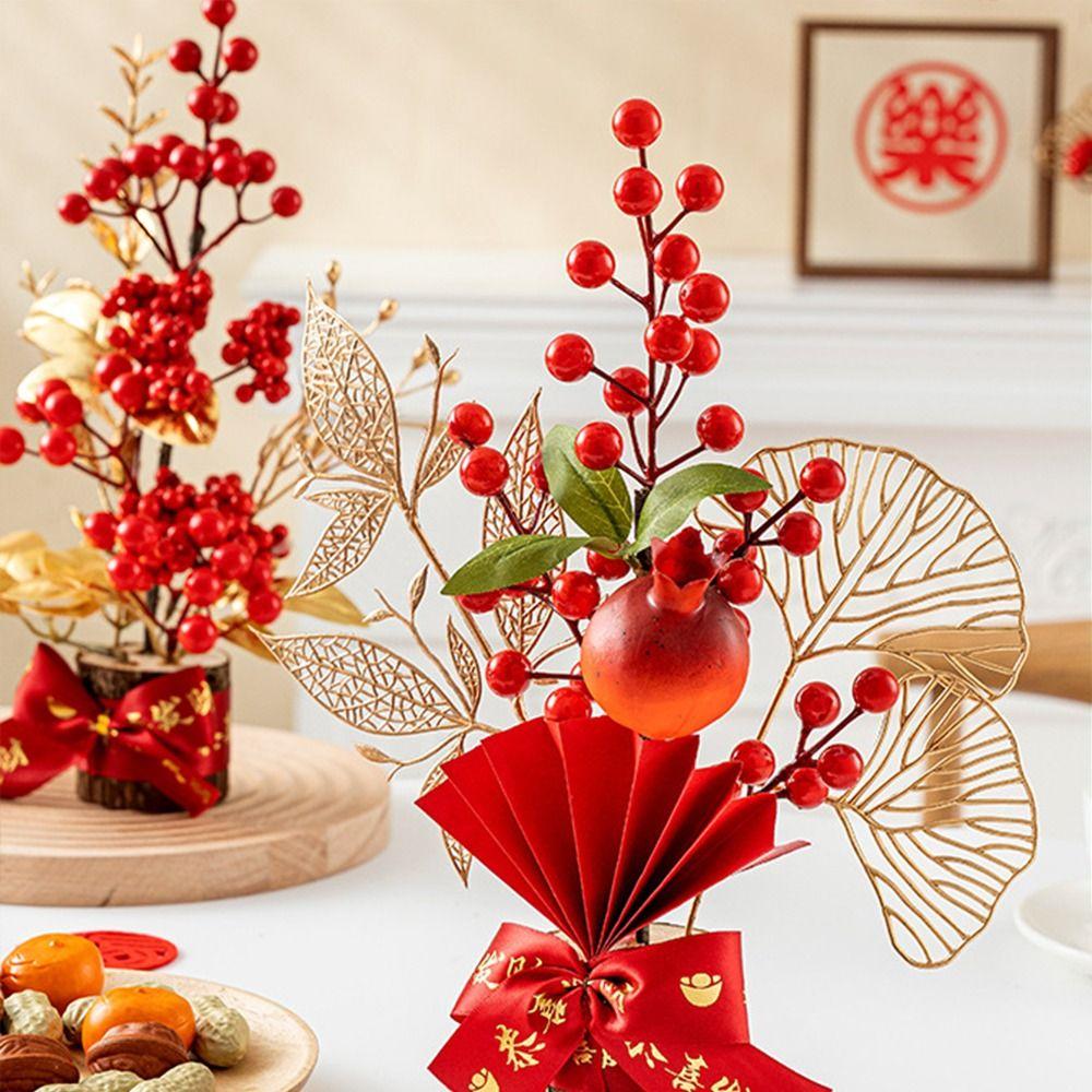 Red Berry Branch Spring Festival Pots Good Fortune New Year Pots Wedding Pots  Home Decor