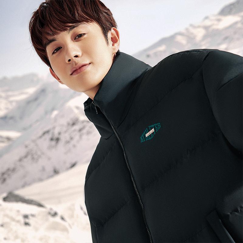 Anta Life Series Solid Color Stand Collar Zipper Short Snow Shell Down Jacket Unisex jackets Basic-Black 952348906-4