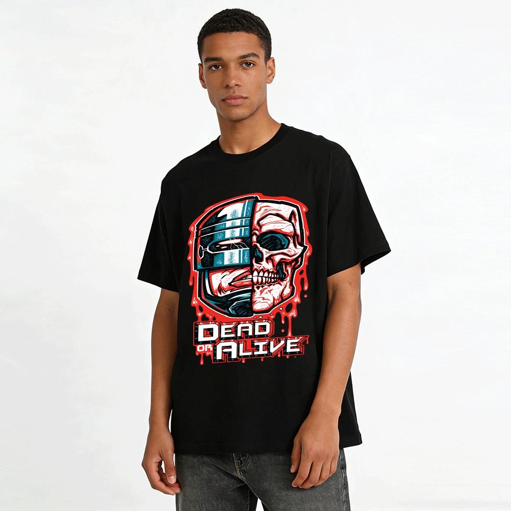 Retro Robocop Skull Print T-Shirt Street Trend Loose Short Sleeve Top Pure Cotton T-shirt