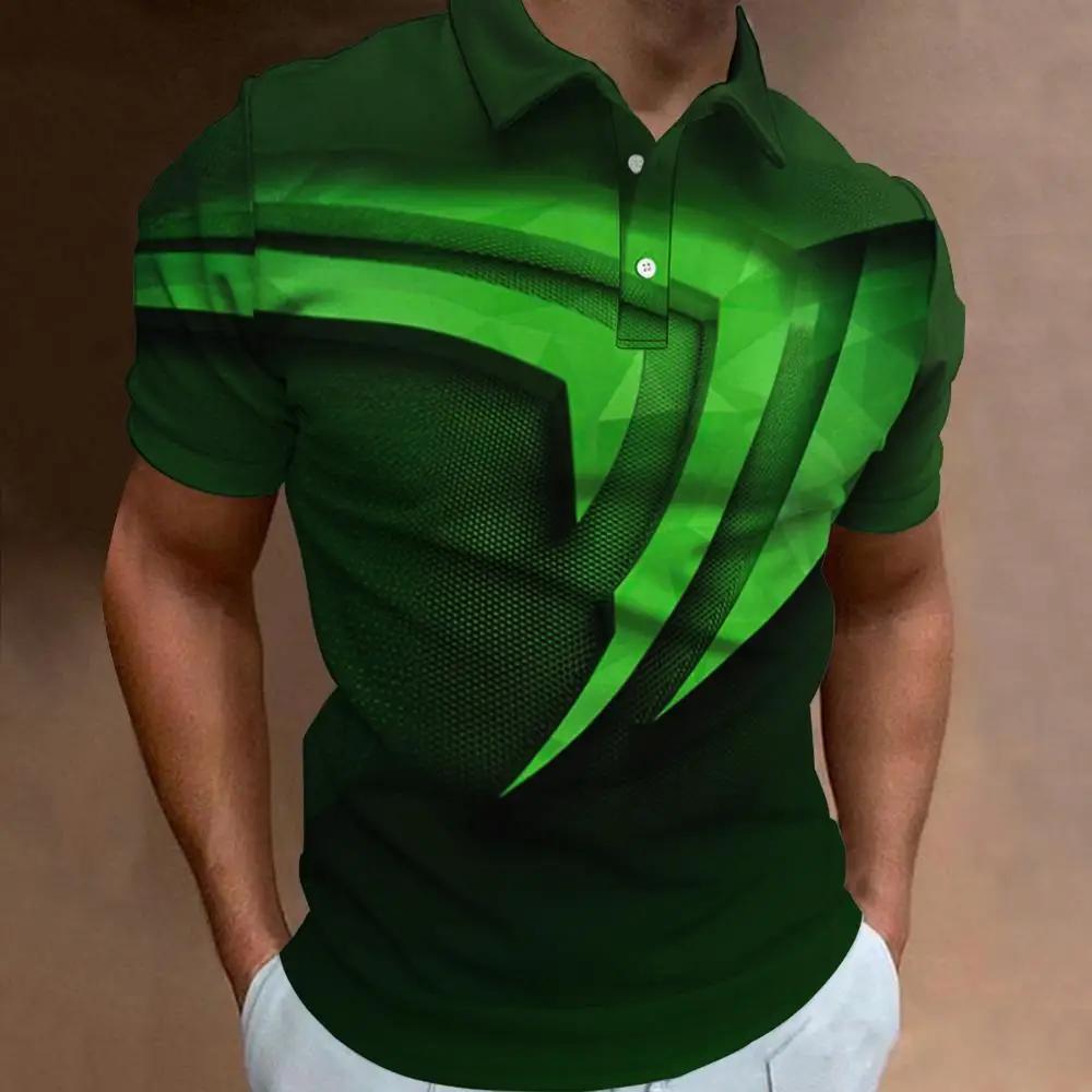 Modern geometric print short-sleeve polo shirt, casual and versatile for daily wear.