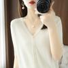 V-neck Five-point Sleeve Ice Silk Knitted Cardigan Summer Loose Sun Protection Clothes Half-sleeved Versatile Top Base Shirt