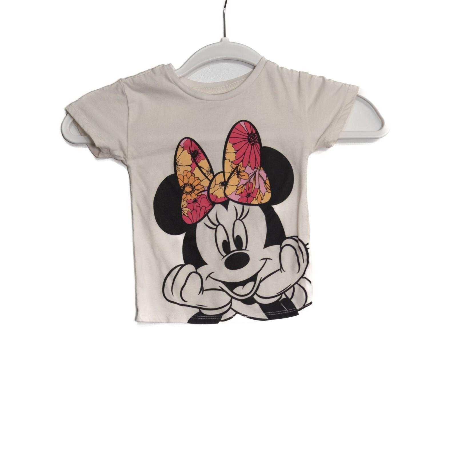 Disney Minnie Mouse 12M T-Shirt With Floral Bow Print White Short Sleeve Cotton XL