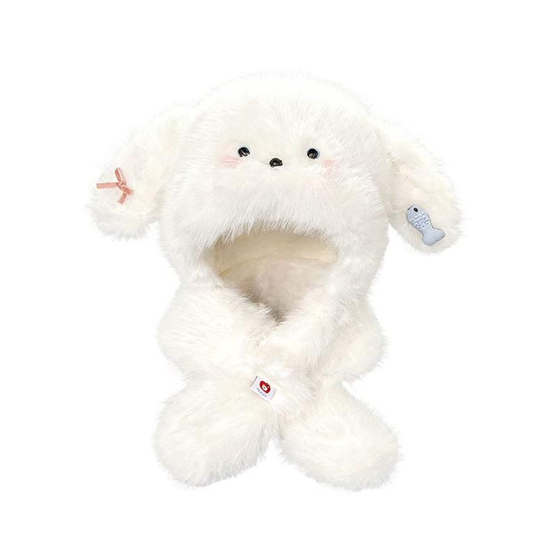 Cute Puppy Ears Plush Hat Scarf Body Winter Ear Protection Cold And Warm Lei Feng Hat