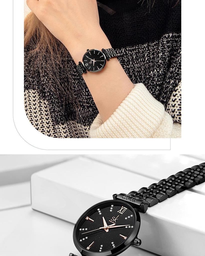 SK Women's Starry Sky Luxury Waterproof Steel Band Watch - Model 0182