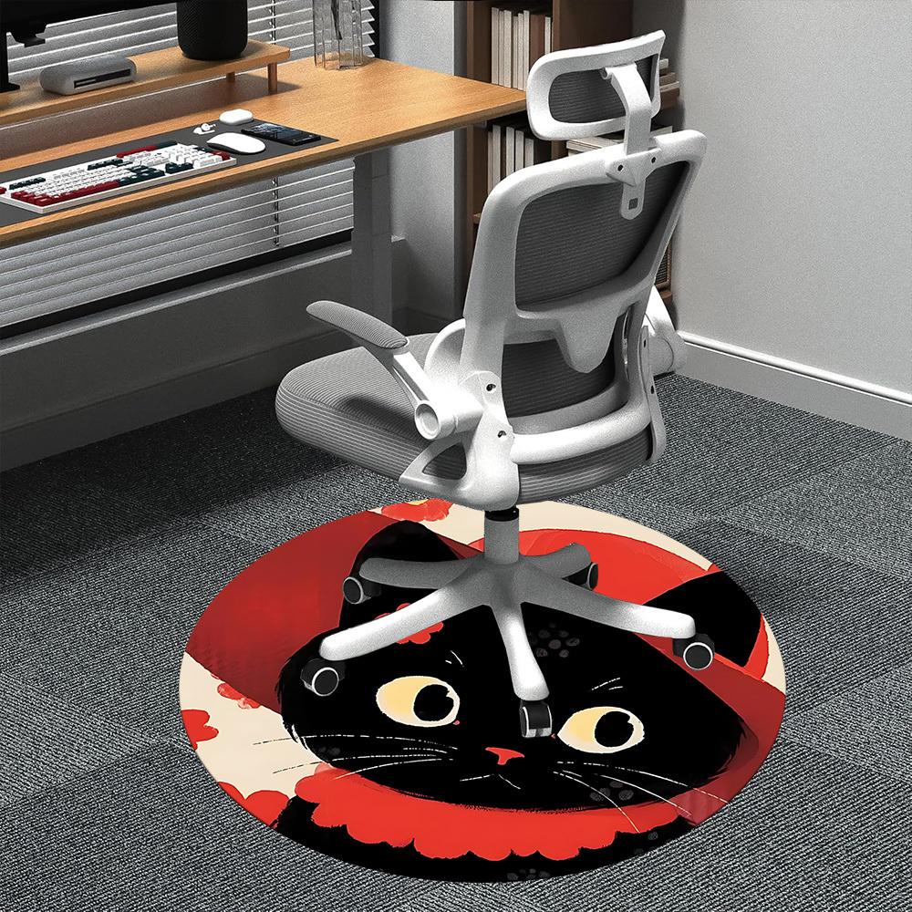 1PC Cat Floral Office Round Area Rug,  Mat Suitable ForOffice, Under Office Chairs Bedroom Living Room Home Decor, Room Deco