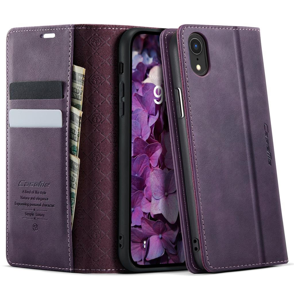 För iPhone XR 6,1 tum Fodral CASEME 033-serien RFID-blockerande Plånbok Stöd Kalvstruktur Läder Telefonfodral