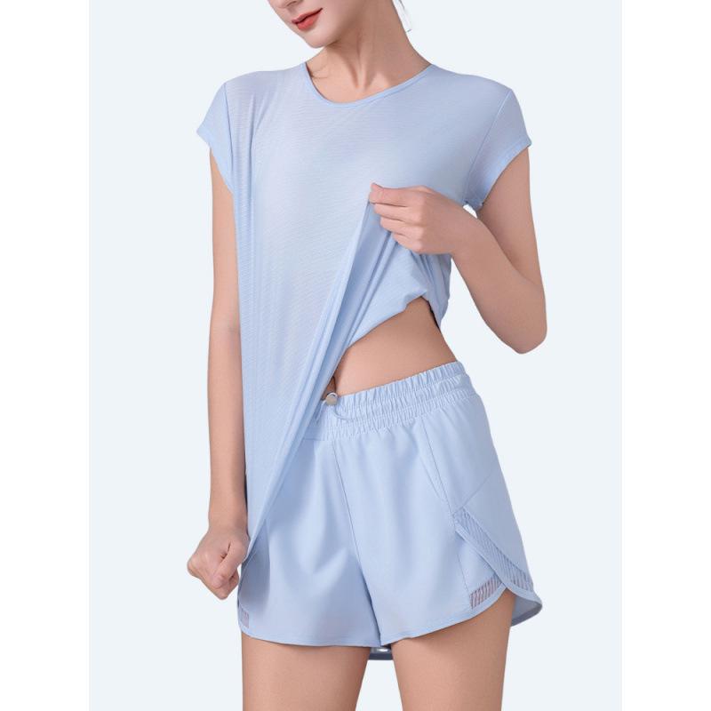 Damen Schnelltrocknendes Yoga & Lauf T-Shirt - Locker, Bequem, Figurschmeichelnd, Atmungsaktiv mit Kurzen Ärmeln für Sommer Fitness