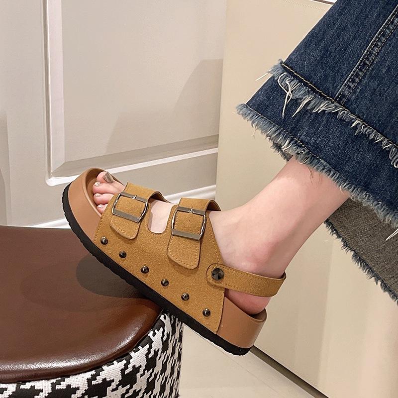 Premium retro belt buckle sandals women's outer wear 2025 summer new fashionable thick-soled versatile two wear cool slippers