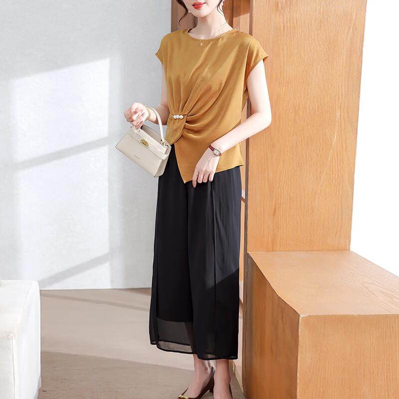 XUEXI Women s Elegant Summer T-shirt & Wide-Leg Pants Set 3XL