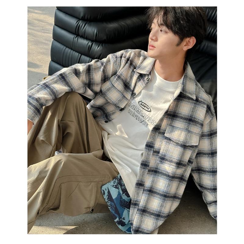 Loose Turn Down Collar Plaid Long Sleeve Casual Shirt For Men And Women