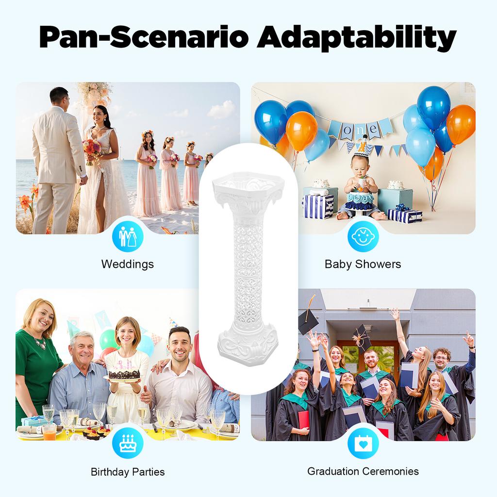 2Pcs White Roman Pillars European Style Wedding Arch Column for Party Garden Decor Centerpiece Heart Pattern