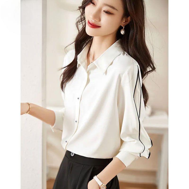 

Высококачественная белая шифоновая рубашка женская свободного кроя с длинным рукавом, повседневная блузка, осень-весна, приталенная, элегантная L белый