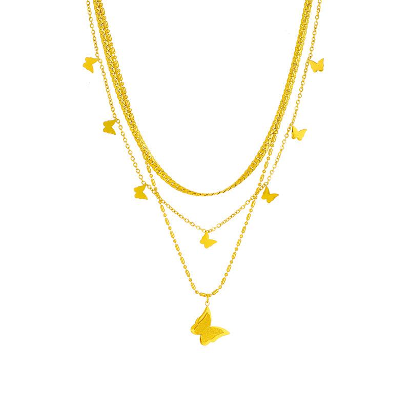 Vergoldetes mehrschichtiges Schmetterlingshalskette Zierliches Insektenanhänger Choker Schmuck