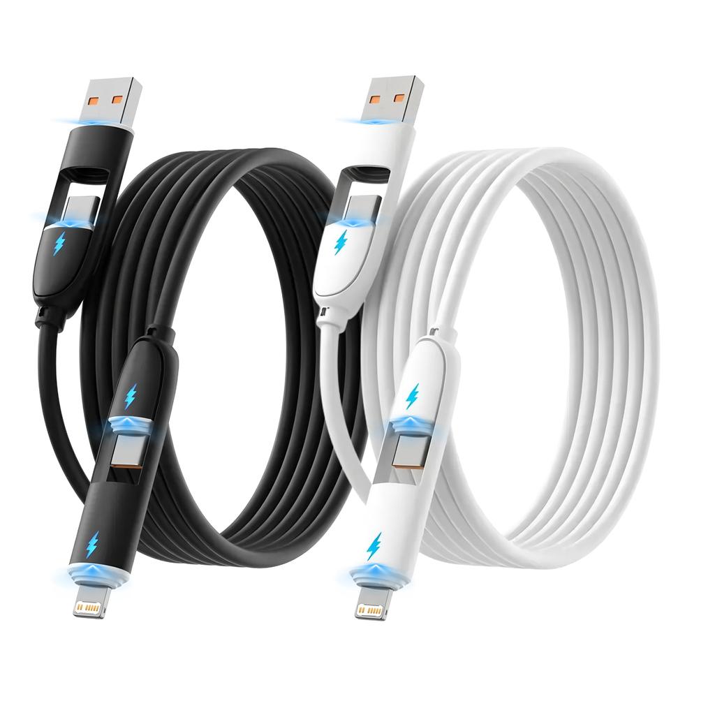 Four-in-One Super Fast Charging Cable 240W Flash Charging, Suitable for iPhone15 Android Phone Universal Silicone Charging Cable