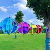 Bright Film Hot Air Balloon Wind Spinner Colorful Design Fantasy Style Hanging Wind Twister Hanging Type Plastic Material