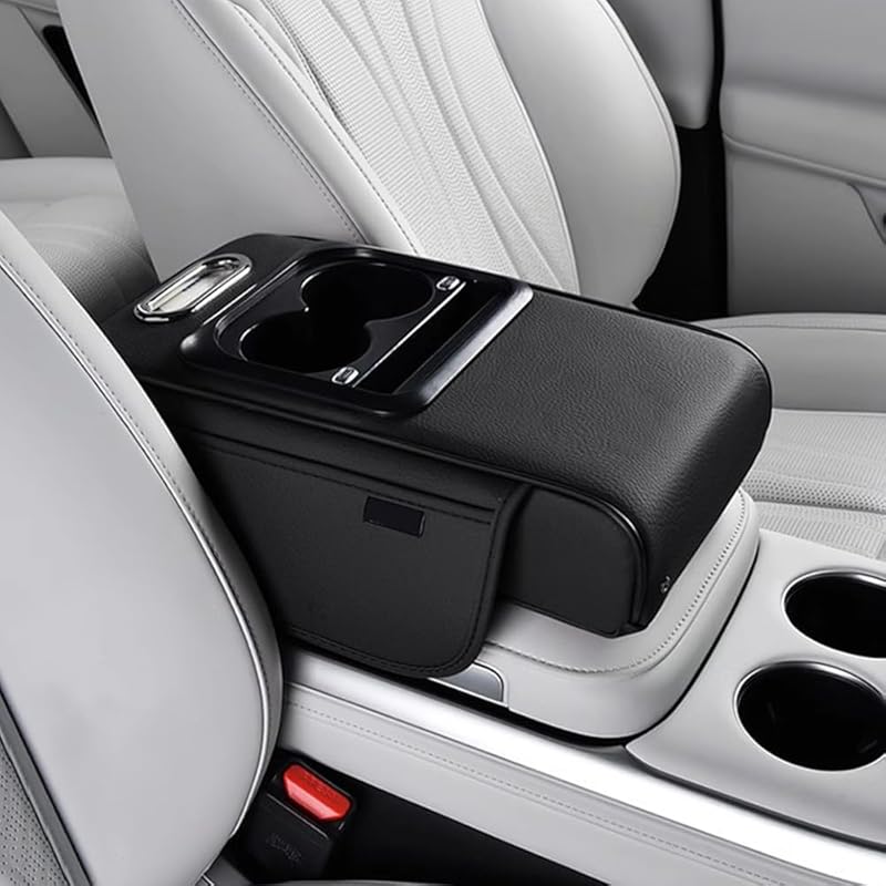 Multifunctional PU Leather Car Armrest Box Mat, 2026 New Universal Car Armrest, Durable Center Console Organizer for Family Travel, Portable Cars