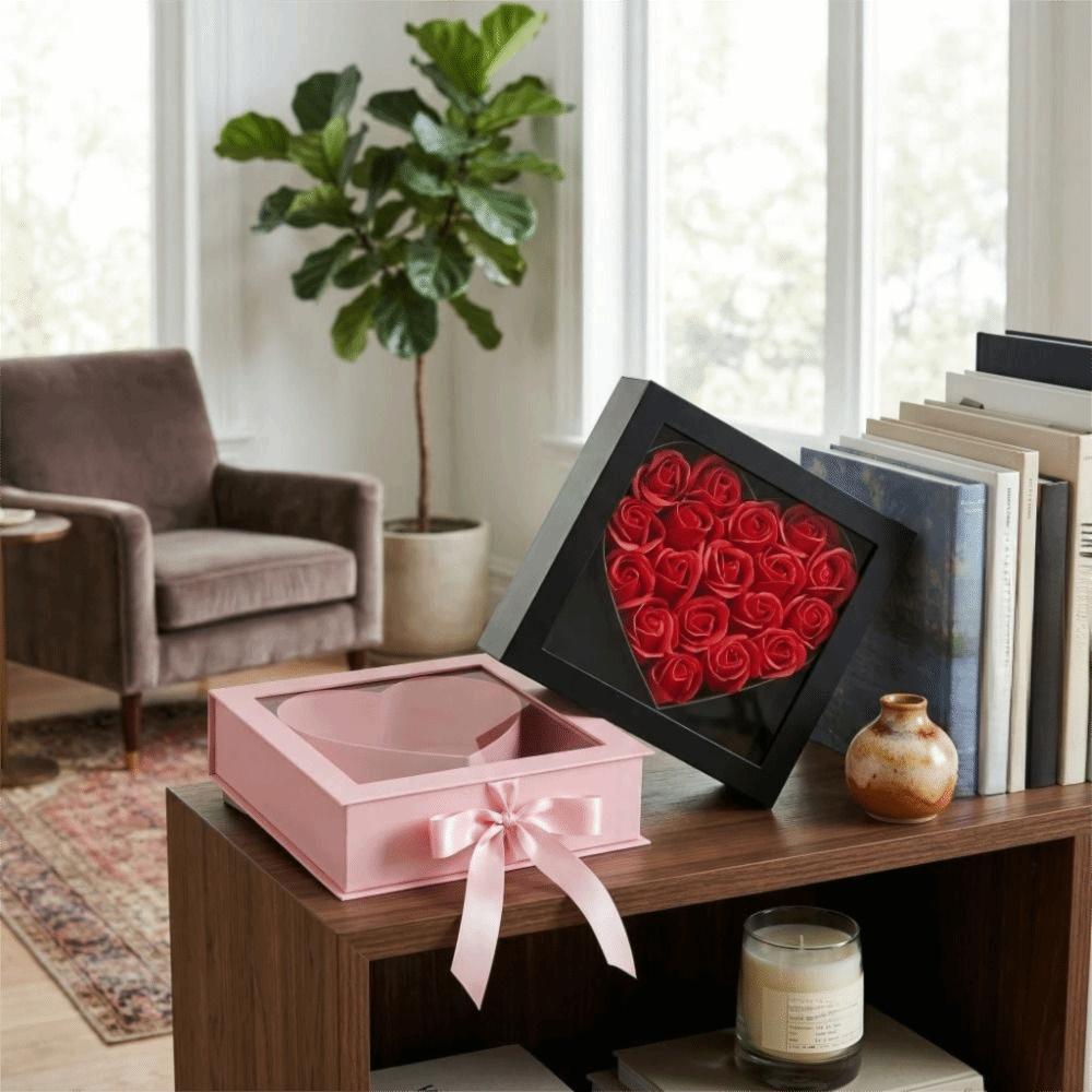 Transparent Window Mother's Day Gift Box Fillable Romantic Flower Display Box Elegant Cardboard Empty Flower Box Valentine's Day