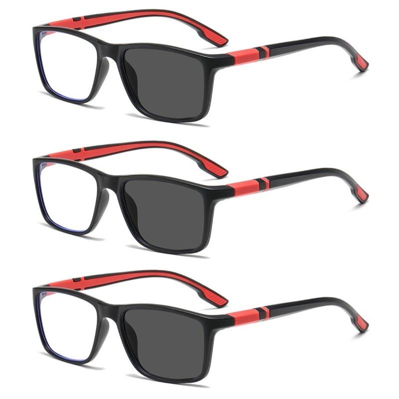 3PCS Pochromic Reading Glasses Non-slip Anti-blue Light Men's Glasses +1.0 To +4.0