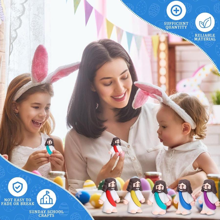 Barydat 75 Sets Easter Tiny Jesus Toys75 Mini Jesus Figurines with 75 Prayer Scripture Cards and Bags Little Religious Gift for