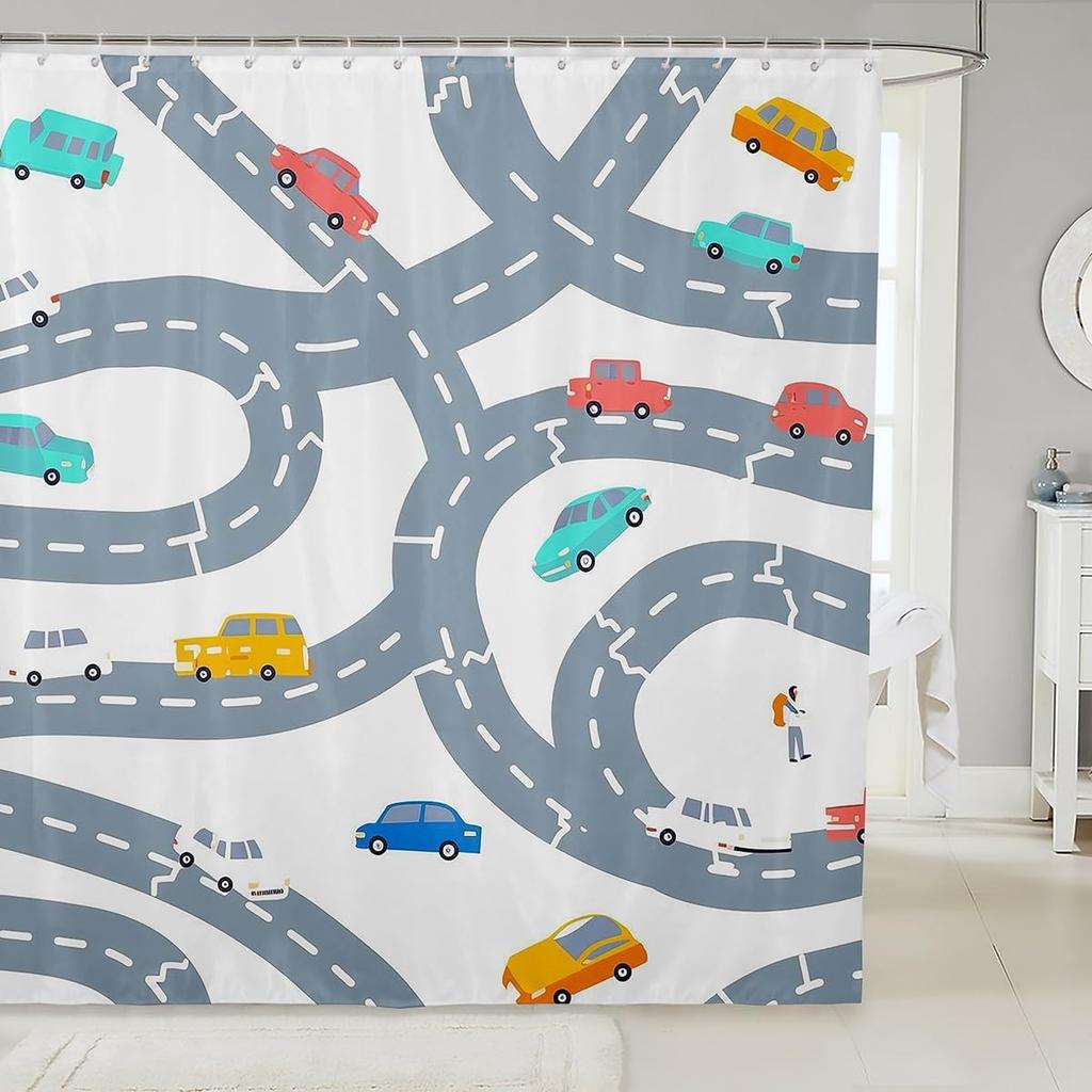 Delicious Fastfood Shower Curtain for Bathroom,Cartoon Yummy Hamburger Bathroom Curtain,French Fries Pizza Waterproof Bathroom