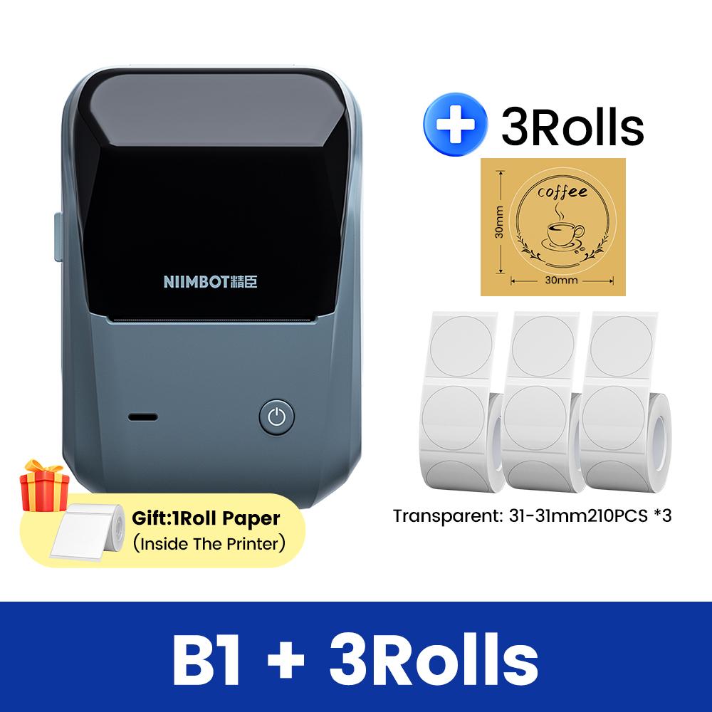 Niimbot B1 Wireless Label Maker White Color Transparent Clear Round Adhesive Sticker Business Bluetooth Labeling Printer Paper