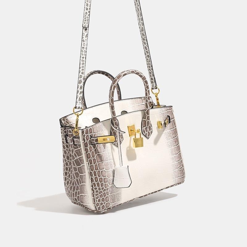 25cm Mode Klassisches Krokodilmuster Birkin Bag Luxus Damen Große Kapazität Tote Schulter Umhängetasche Mittel Weiches PU-Material Schnallenverschluss