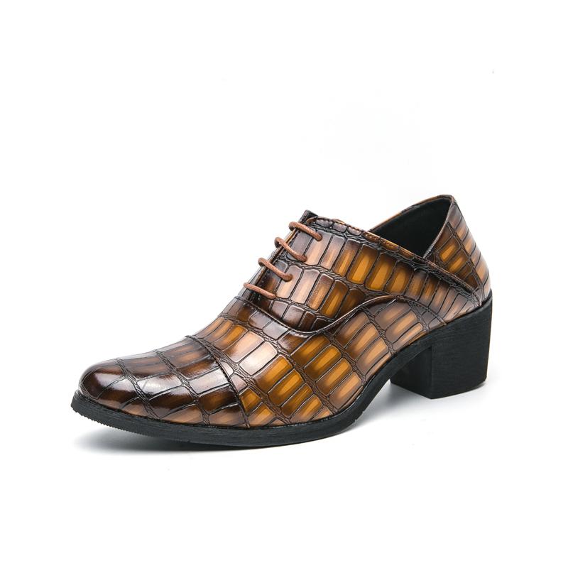 Fashion 2025 Leather High Heels Men Club Shoes Classic Pointed Toe Male Casual Footwear All-match Men Boots Male Lace-Up Walking Shoes