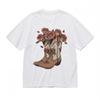 Women's Comfortable Classic T-Shirt Brown Leather Boot Floral Design Cotton Tee