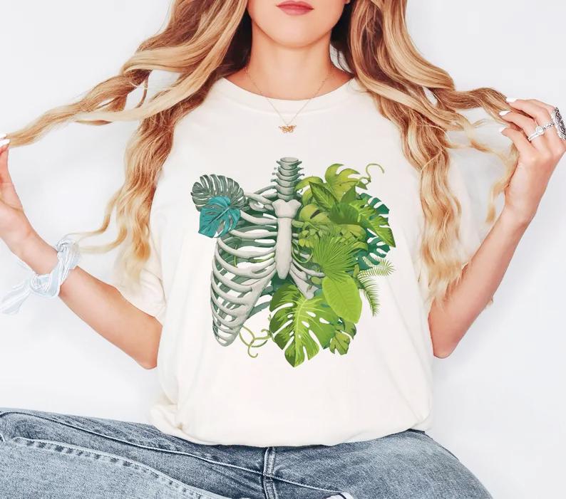 Unisexs Vintage Skeleton Plant Body Plant Lover TShirt Unisex Tee Unisex Oversized Loose Streetwear Allseason Harajuku Loose Top