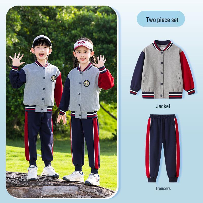 Spring & Autumn Primary School Sports Uniform Set for Kindergarten & First Grade Baseball Performance