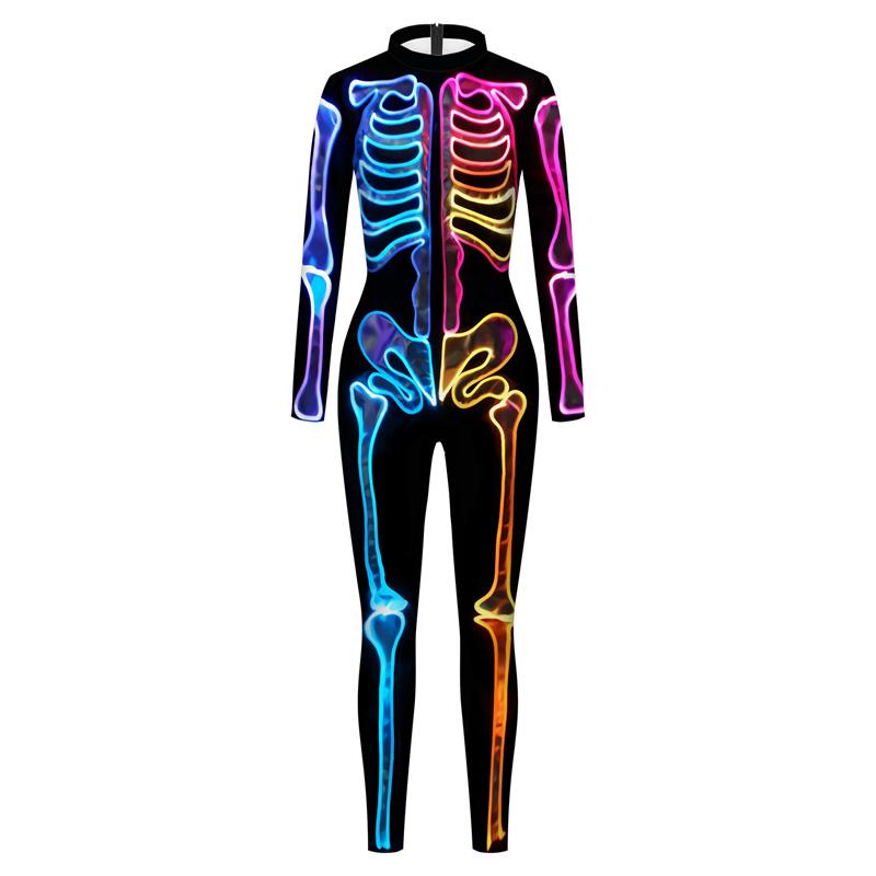 3D Skull Skeleton Printed Bodysuit Halloween Costume For Women Outfit Fancy Dress Clothing Adult Suit S-XL