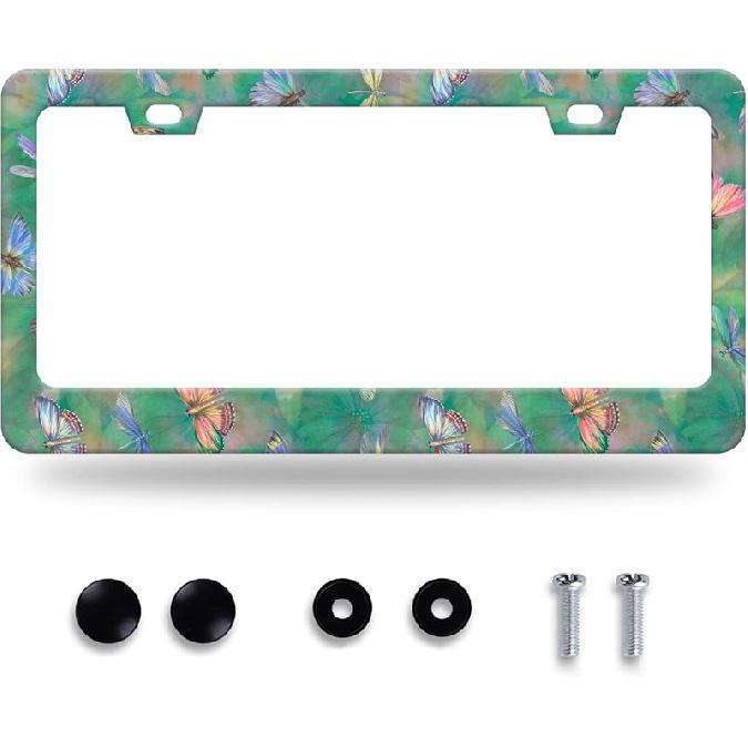 Waves License Plate Frame Ocean Wave Mounta License Plate Stainless Steel Parts Funny License Plate Decorative With Screws Size 12.3" X 6.3"