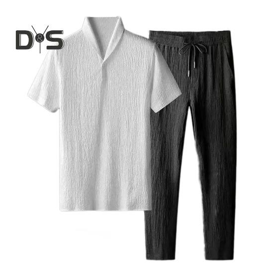 

Мужской летний повседневный наряд из 2 шт./компл., футболка с короткими рукавами и эластичной резинкой на талии, комплект длинных брюк, комплект спортивной одежды, спортивный костюм для бега XL черный белый