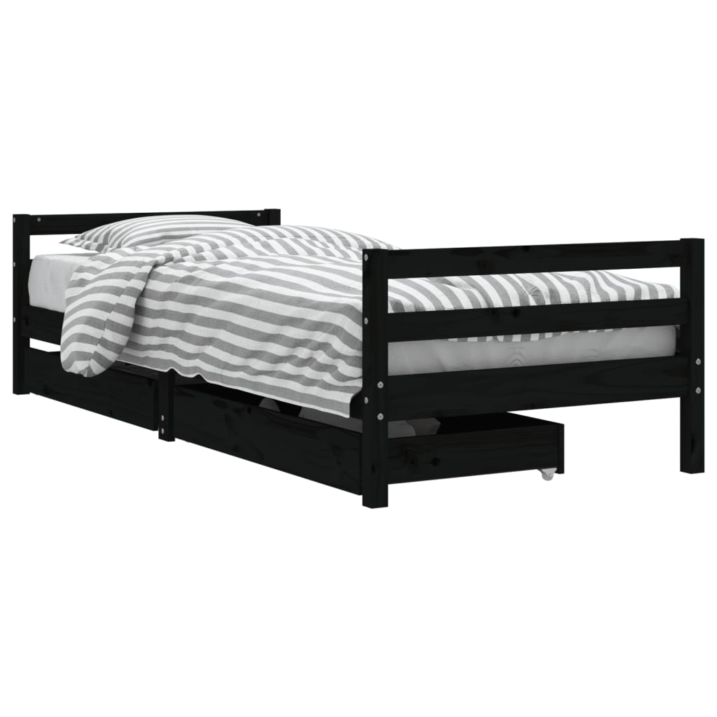Children s Bed with Drawers Black 90x200 cm Solid Pine Wood
