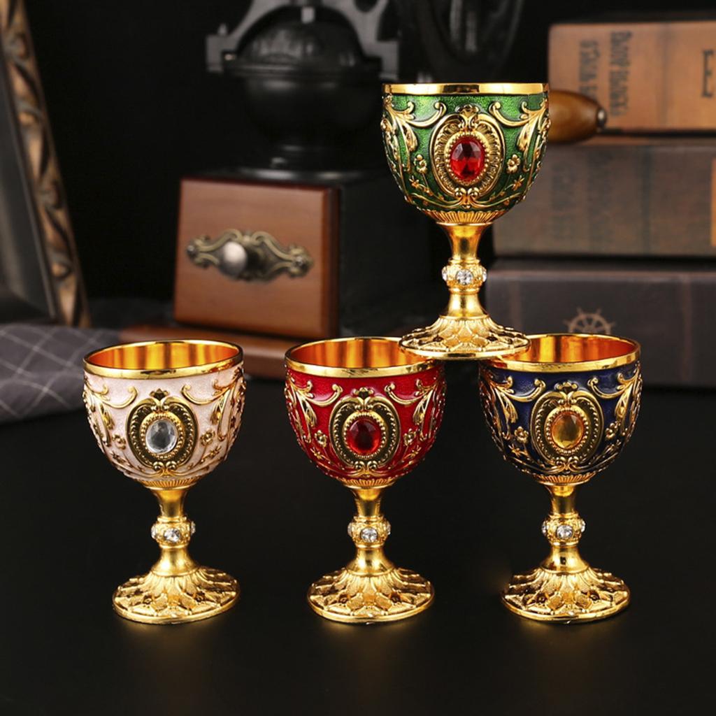 2Pcs Vintage Medieval Goblet Drinking Glass Metal Wine Glass Decoration Drinkware Metal Wine Glass Decoration Drink Cup