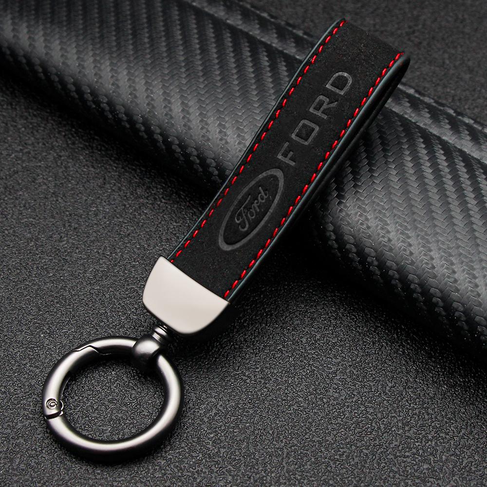 AAAMT1 For Ford Mustang Focus Transit 1Pcs Metal Leather Keychain Ring Edge Fiesta Escape Kuga Mondeo Fusion Ranger Auto Accessories