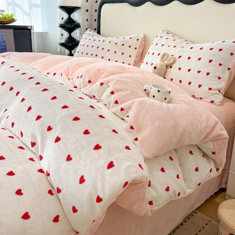 Winter Milk Fleece Bedding Set Coral Thick Sheet Duvet Cover Student Dorm