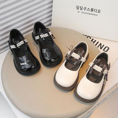 Girls' Small Leather Shoes 2025 Spring and Autumn New Children's Princess Shoes Pearl Bow Single Shoes Soft Sole British Style Classmate