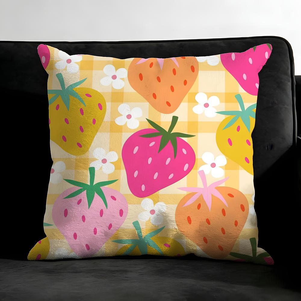 Strawberry Colorful Cushion Cover Pillowcase Ultra Soft Skin Friendly Fabric Cloud Like Comfort & Concealed Zipper