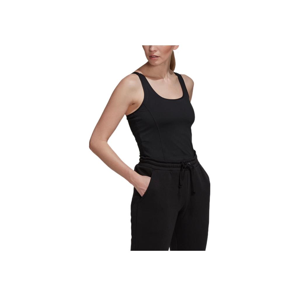 Adidas Solid Color Logo Label Round Neck Adjustable Strap Sports Tank Top Women Tops Black HS9062