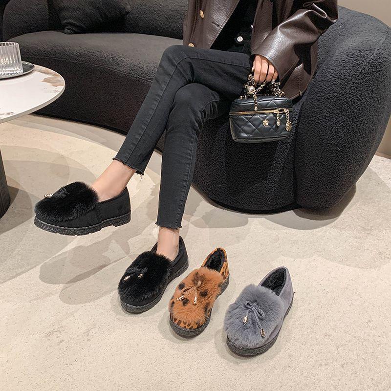 Shoes Flat-soled Black Single Shoes Soft-soled Old Beijing Cloth Shoes Women's 2025 Autumn and Winter New Fashion Leopard Print