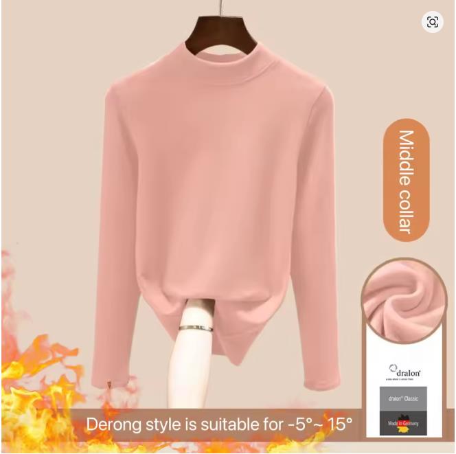 1pcs Women Autumn Winter Long-sleeved T-shirt Lady Thermal Underwear Thick Velvet Slim Fit Fashion New Style Round-neck Top